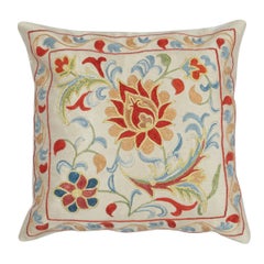 12"x12" 100% Silk Cushion Cover. Traditional Hand Embroidered Throw Pillow