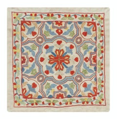 12"x12" 100% Silk Cushion Cover. Uzbek Accent Pillow. Embroidered Throw Pillow