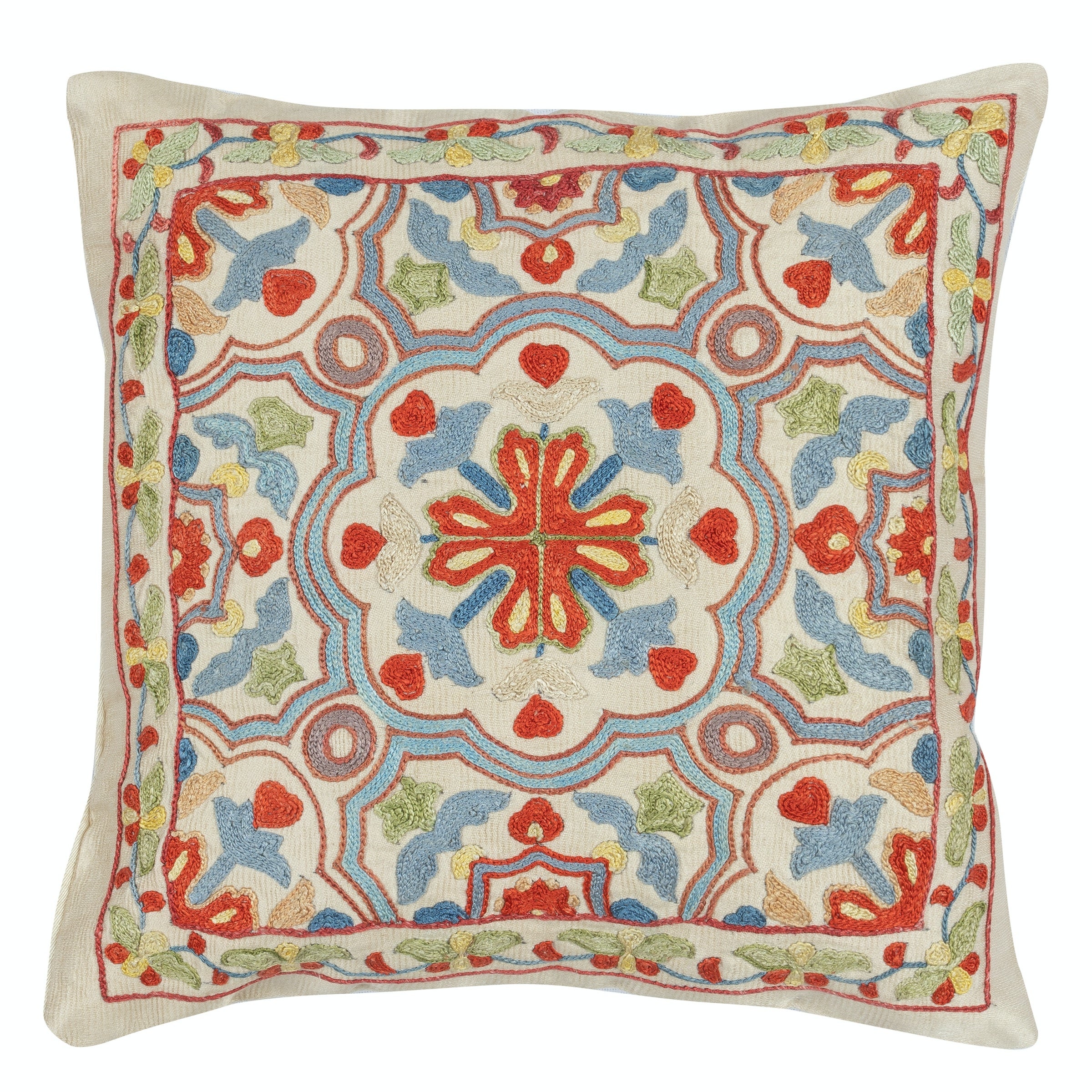 12"x12" 100% Silk Cushion Cover. Uzbek Accent Pillow. Embroidered Throw Pillow For Sale