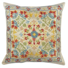 12"x12" 100% Silk Cushion Cover. Uzbek Throw Pillow. Embroidered Accent Pillow