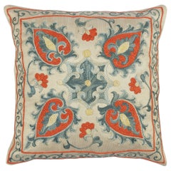 12"x12" 100% Silk Cushion Cover. Uzbek Throw Pillow. Embroidered Accent Pillow