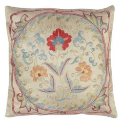 12"x12" 100% Silk Cushion Cover. Uzbek Throw Pillow. Embroidered Accent Pillow