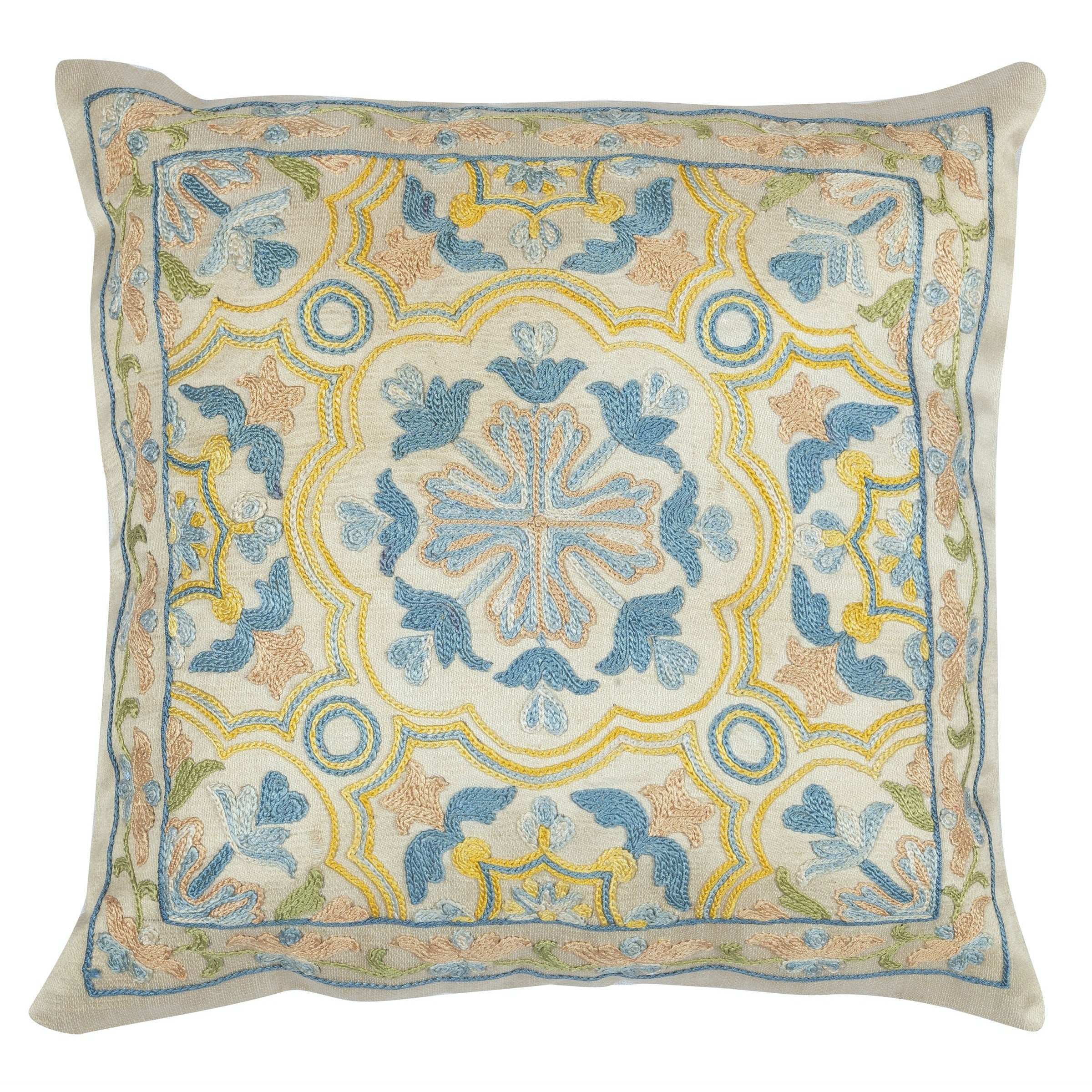 12"x12" All Silk Cushion Cover. Embroidered Accent Pillow. Handmade Throw Pillow