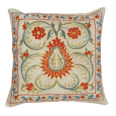 12"x12" All Silk Cushion Cover. Embroidered Accent Pillow. Handmade Throw Pillow