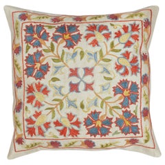 12"x12" All Silk Cushion Cover. Uzbek Throw Pillow. Embroidered Accent Pillow
