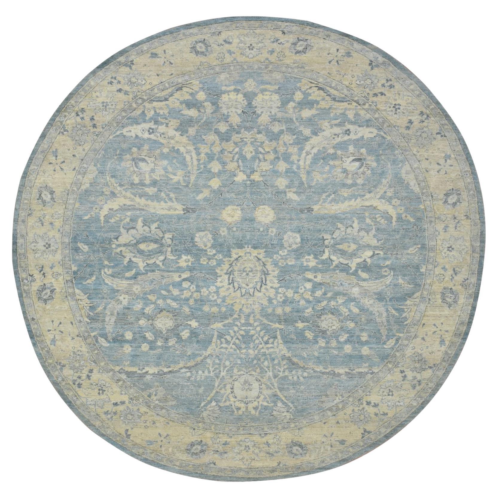 12
x12
 Aquamarine Blue 100% Wool Sickle Leaf Design Hand Knotted Round Rug