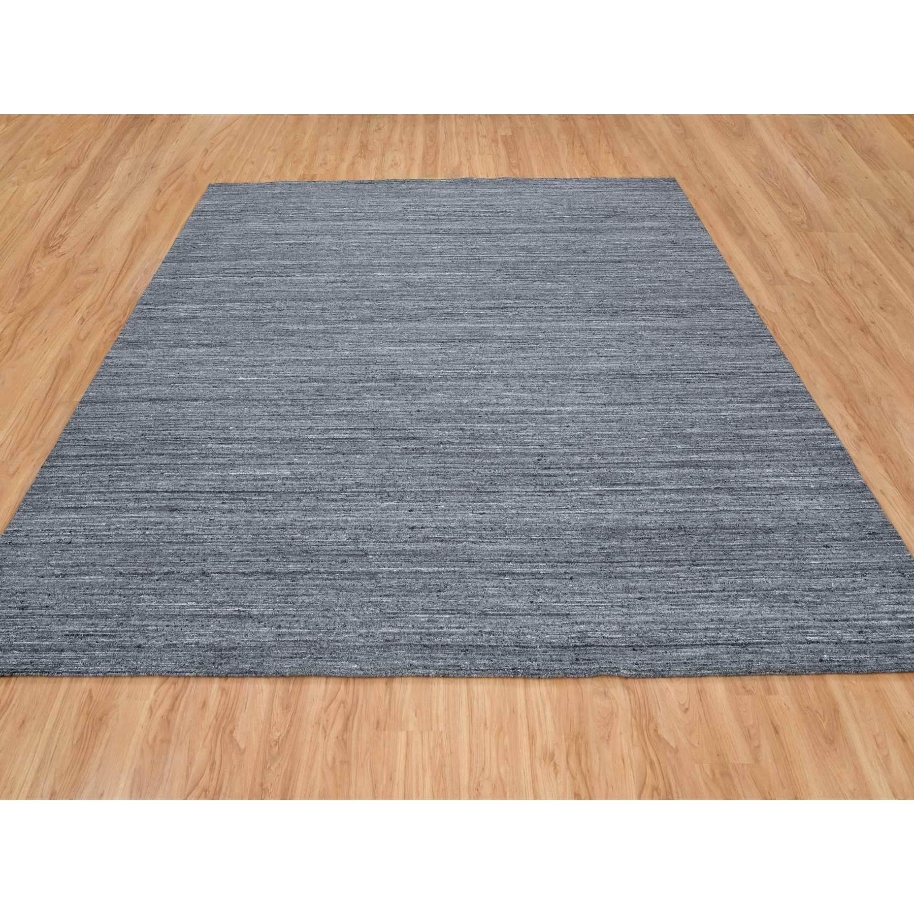 Arsenic Gray, Modern Striae Design Soft Pile, Natural Wool Hand Loomed, Square Oriental Rug
Primary materials: Wool
Latex: No Pile 
height: 0.25 Inches
Style: Transitional
Primary color: Grey
Secondary colors: Ivory
Pattern: Oriental