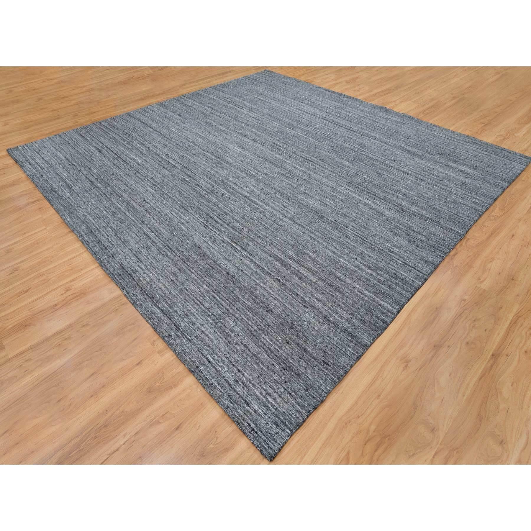 Indian 12'x12' Arsenic Gray Modern Striae Design Natural Wool Hand Loomed Square Rug For Sale