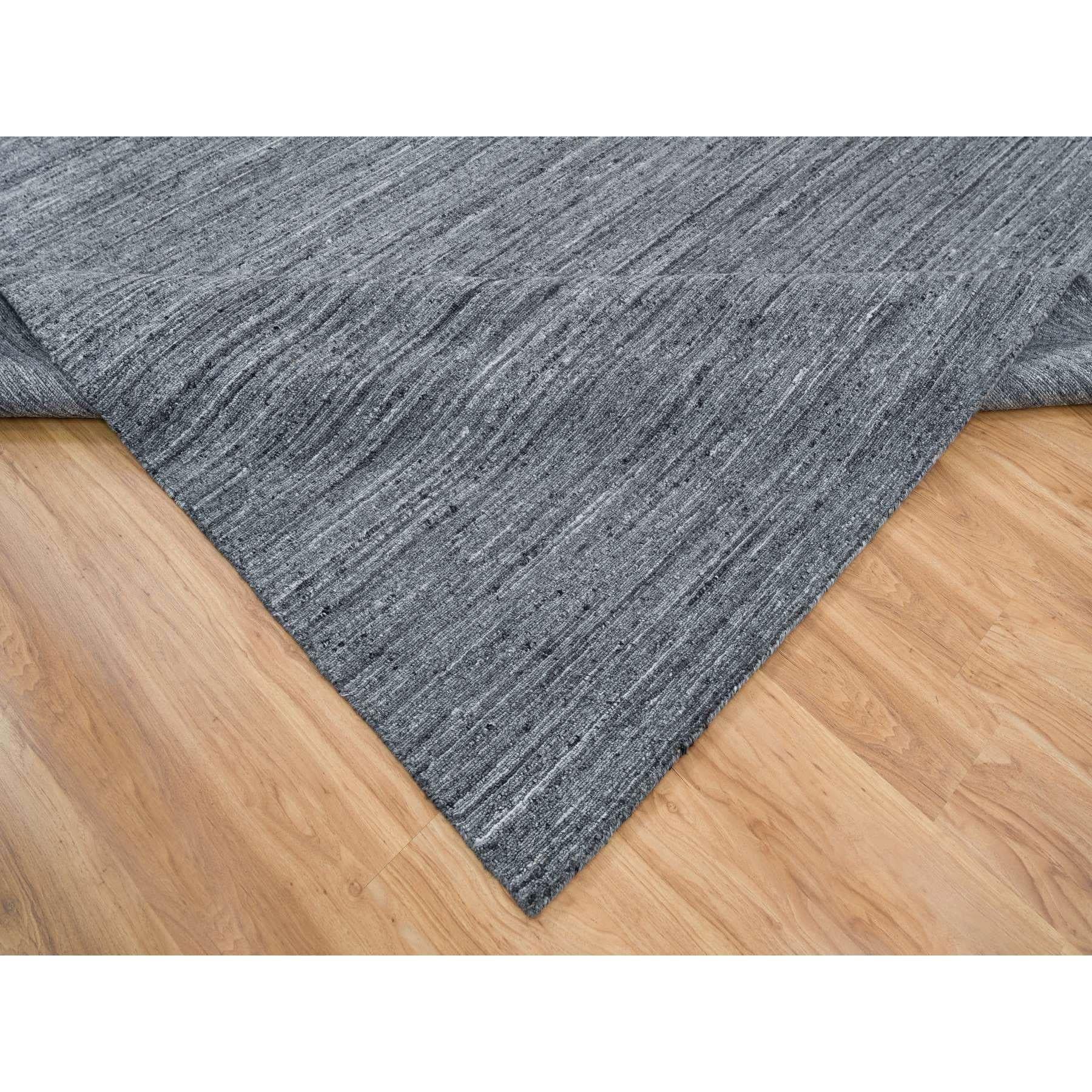 Contemporary 12'x12' Arsenic Gray Modern Striae Design Natural Wool Hand Loomed Square Rug For Sale