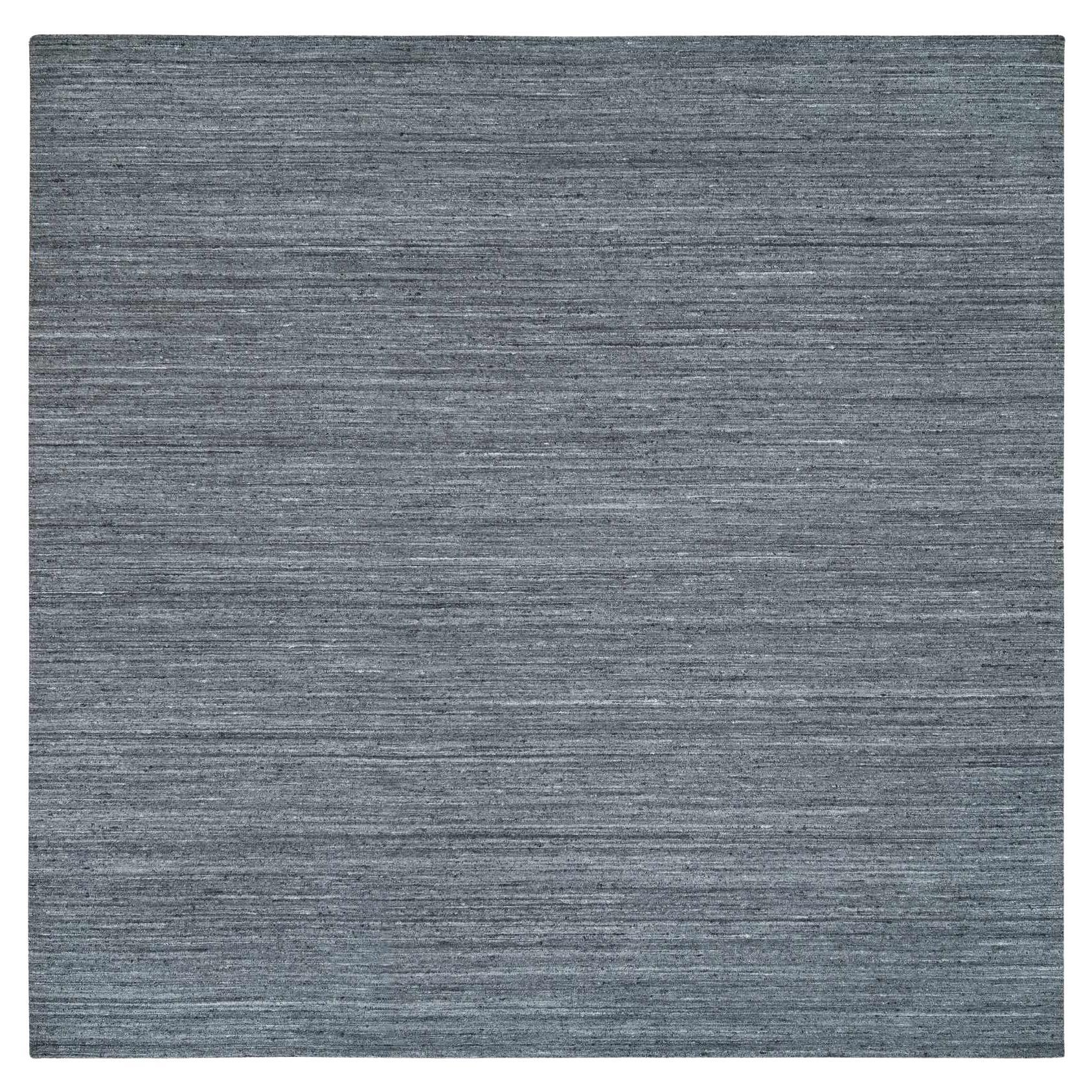 12'x12' Arsenic Gray Modern Striae Design Natural Wool Hand Loomed Square Rug