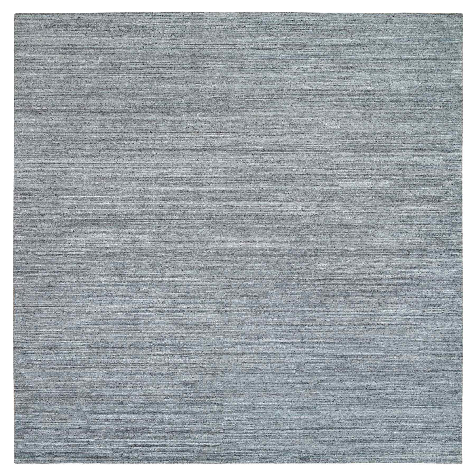 12'x12' Arsenic Grauer, handgefalteter, moderner, quadratischer, orientalischer Teppich aus Wolle mit Striae-Design