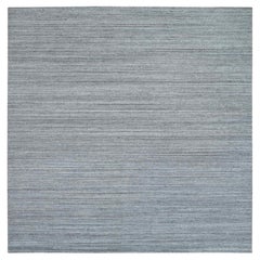 Tappeto orientale quadrato 12'x12' in lana grigio arsenico lavorato a mano, con design a striature moderne