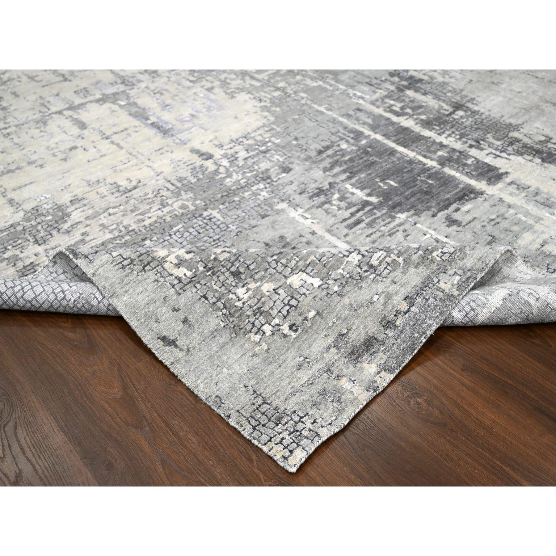 12'x12' Battleship Grauer handgeknüpfter quadratischer Teppich aus Wolle und Seide mit abstraktem Design im Zustand „Neu“ im Angebot in Carlstadt, NJ