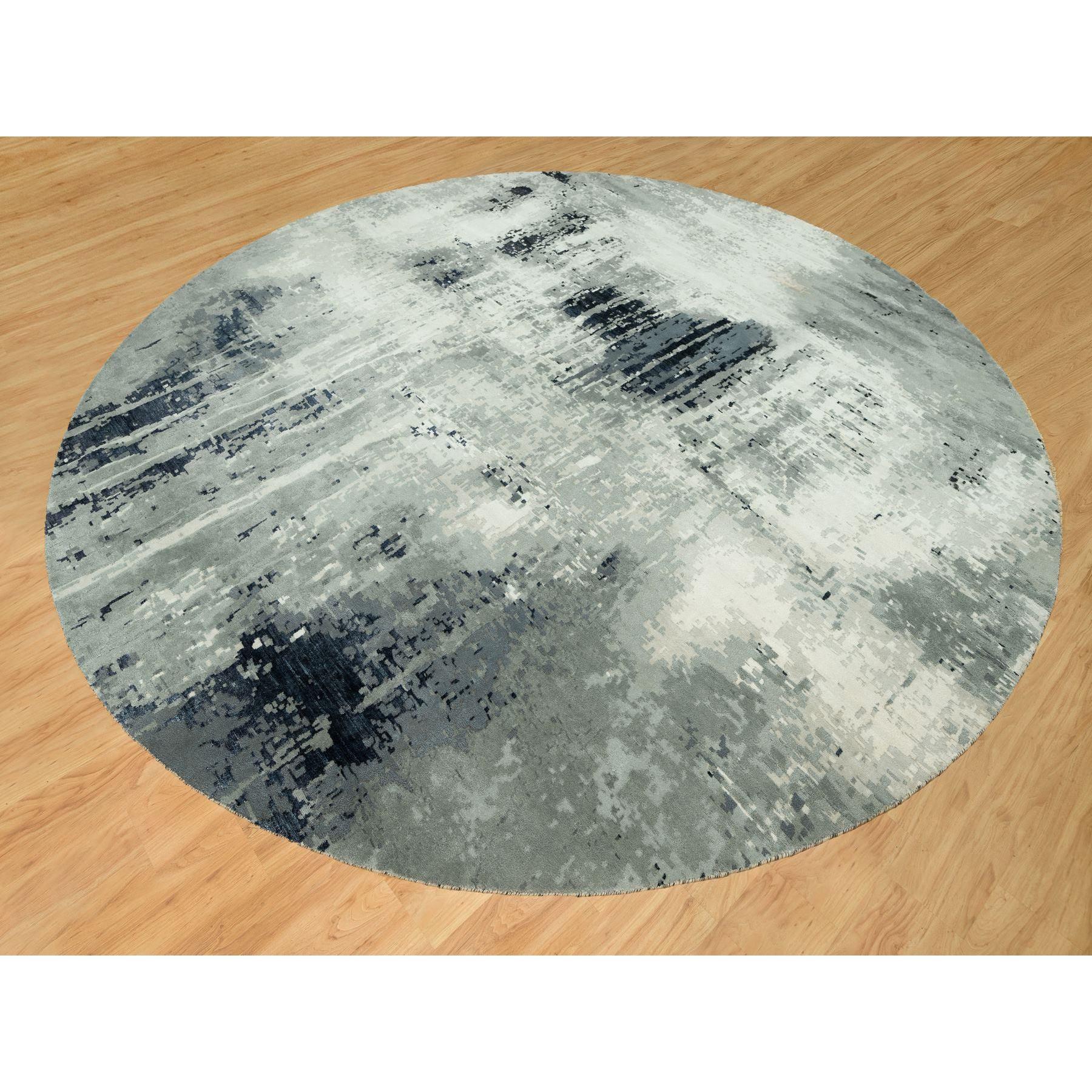 12'x12' Schwarzer handgeknüpfter, weicher, abstrakter Teppich aus Wolle und Seide mit abstraktem Design (Moderne) im Angebot