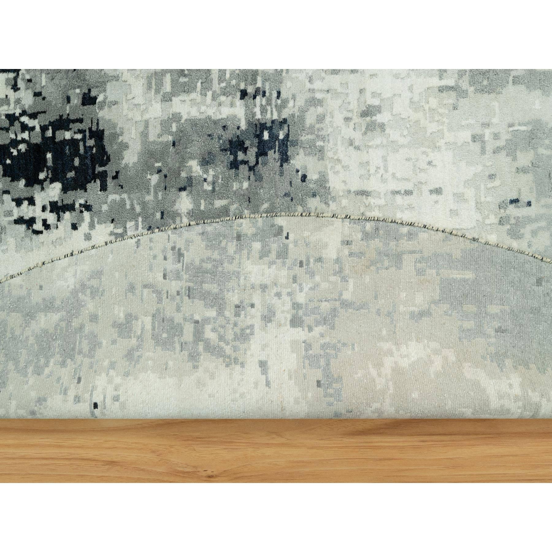 12'x12' Schwarzer handgeknüpfter, weicher, abstrakter Teppich aus Wolle und Seide mit abstraktem Design (Indisch) im Angebot
