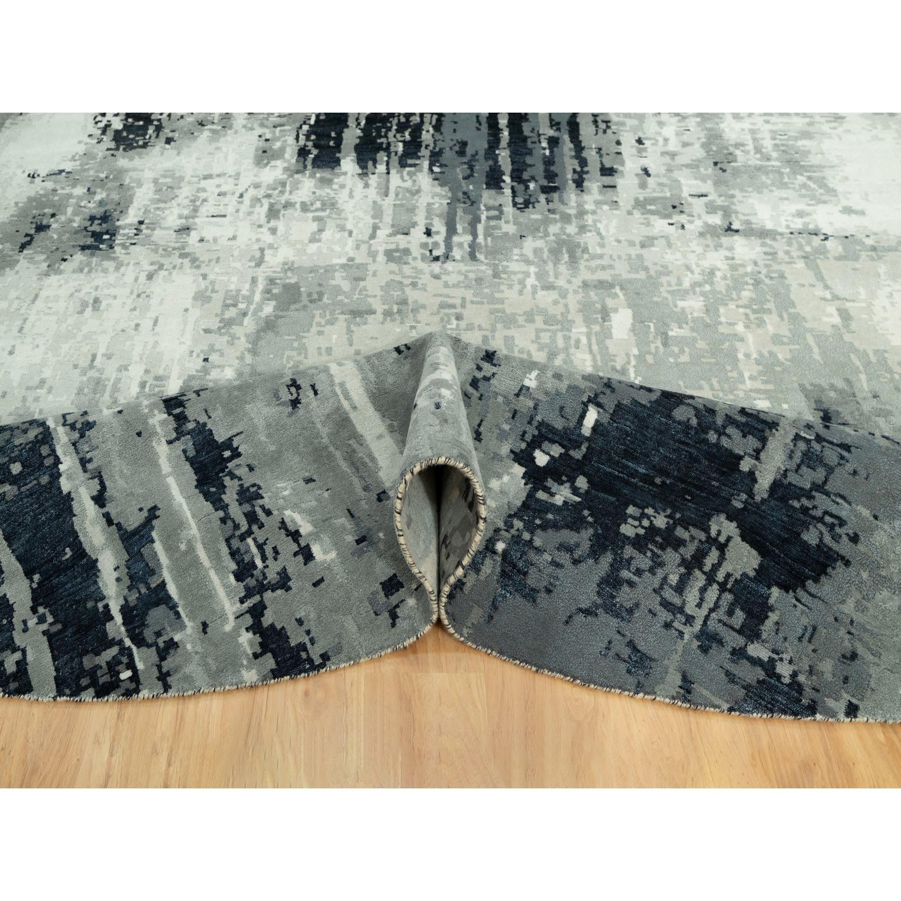 12'x12' Schwarzer handgeknüpfter, weicher, abstrakter Teppich aus Wolle und Seide mit abstraktem Design (Handgeknüpft) im Angebot