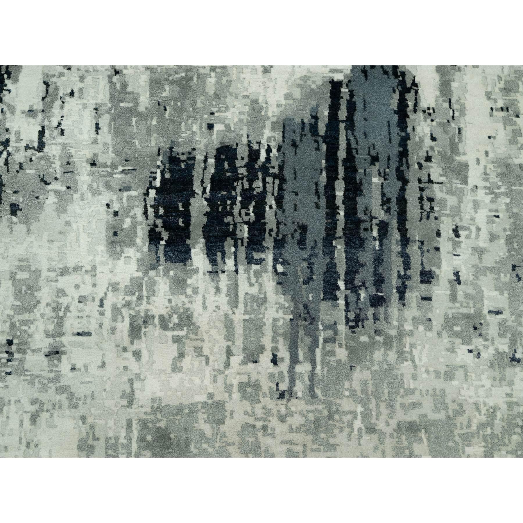 12'x12' Schwarzer handgeknüpfter, weicher, abstrakter Teppich aus Wolle und Seide mit abstraktem Design im Angebot 1