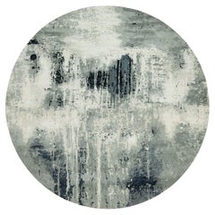 12'x12' Tappeto nero annodato a mano, morbido al tatto, in lana e seta con design astratto