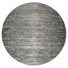 12'x12' Schwarzer, moderner, handgeknüpfter, runder Teppich aus weicher Wolle und Seide mit Striae-Design