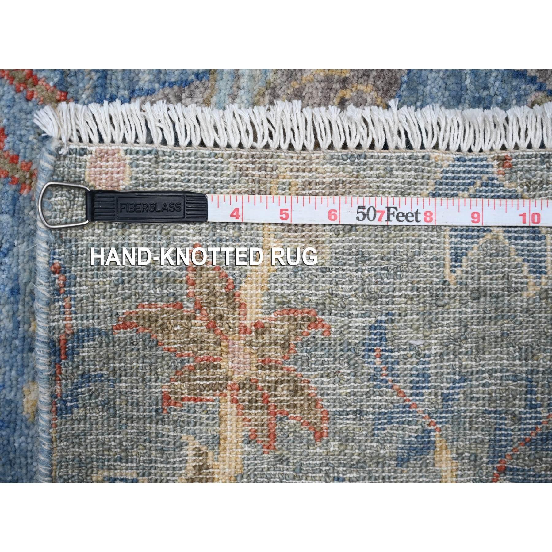 12'x12' Blauer handgeknüpfter quadratischer afghanischer Peshawar-Teppich aus Wolle mit Paradiesvogeln im Angebot 4