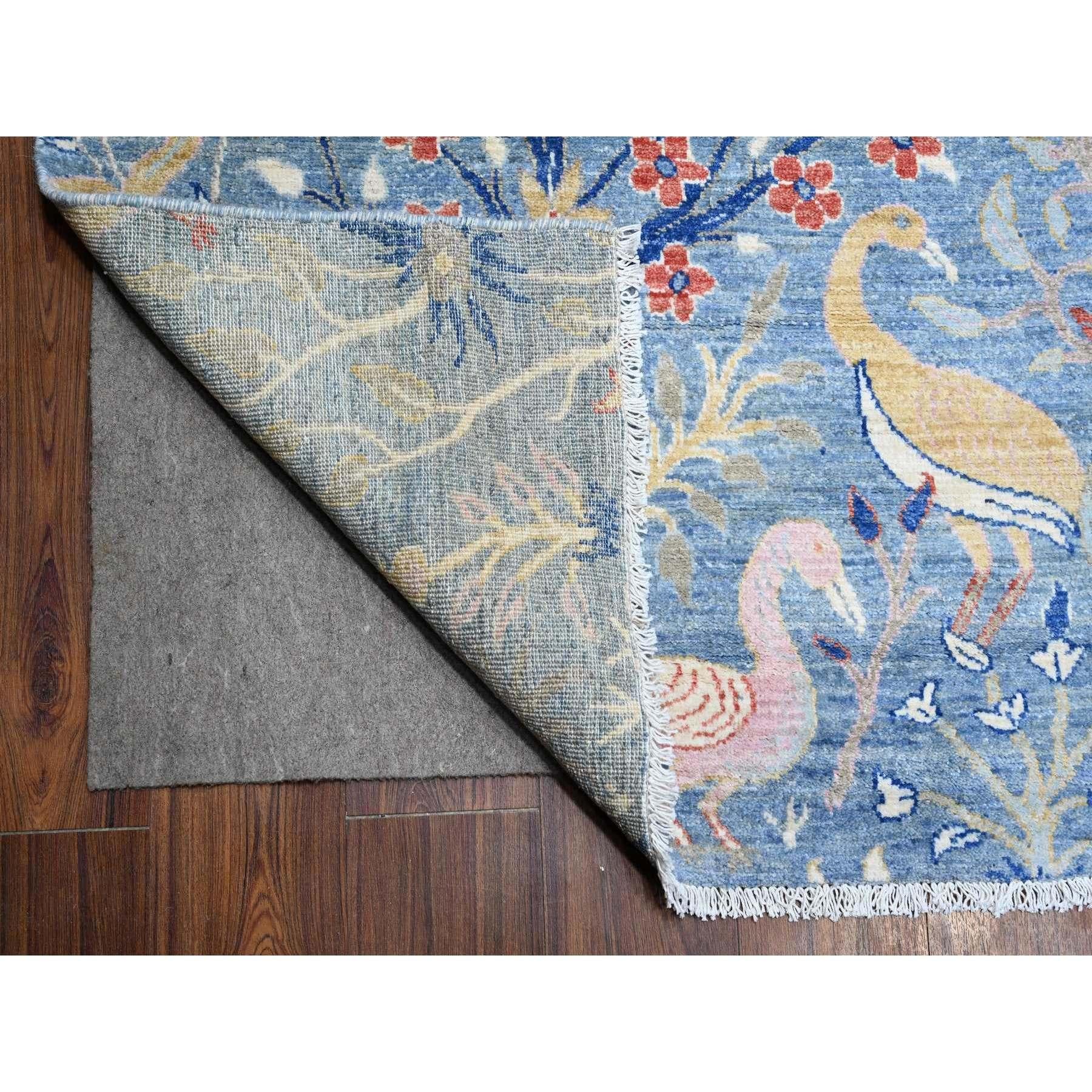 12'x12' Blauer handgeknüpfter quadratischer afghanischer Peshawar-Teppich aus Wolle mit Paradiesvogeln (Afghanisch) im Angebot