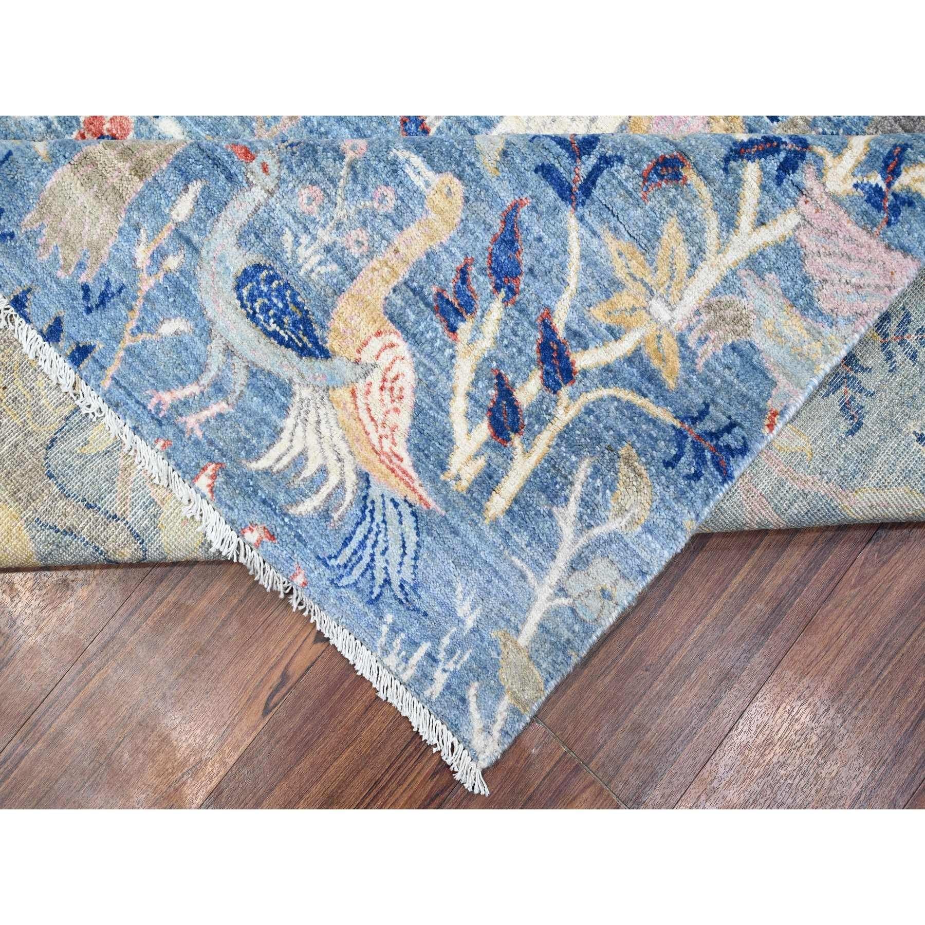 12'x12' Blauer handgeknüpfter quadratischer afghanischer Peshawar-Teppich aus Wolle mit Paradiesvogeln im Zustand „Neu“ im Angebot in Carlstadt, NJ