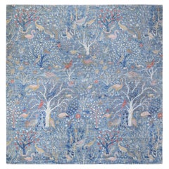 12'x12' Blue Afghan Peshawar Birds of Paradise Wool Hand Knotted Square Rug