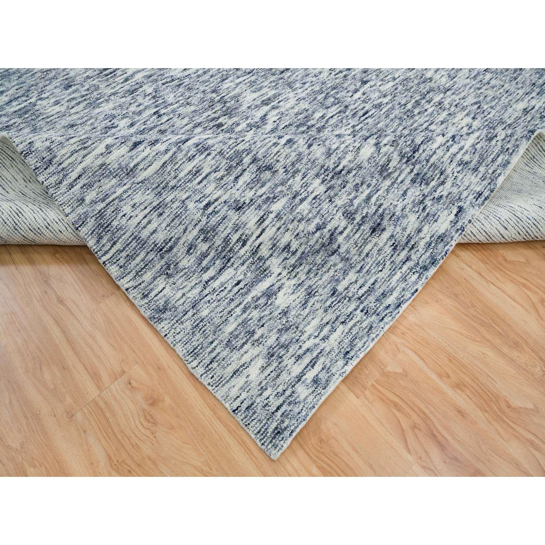 12'x12' Blauer und elfenbeinfarbener, handgewebter Teppich aus reiner Wolle Modern Striae Design Square Rug im Zustand „Neu“ im Angebot in Carlstadt, NJ