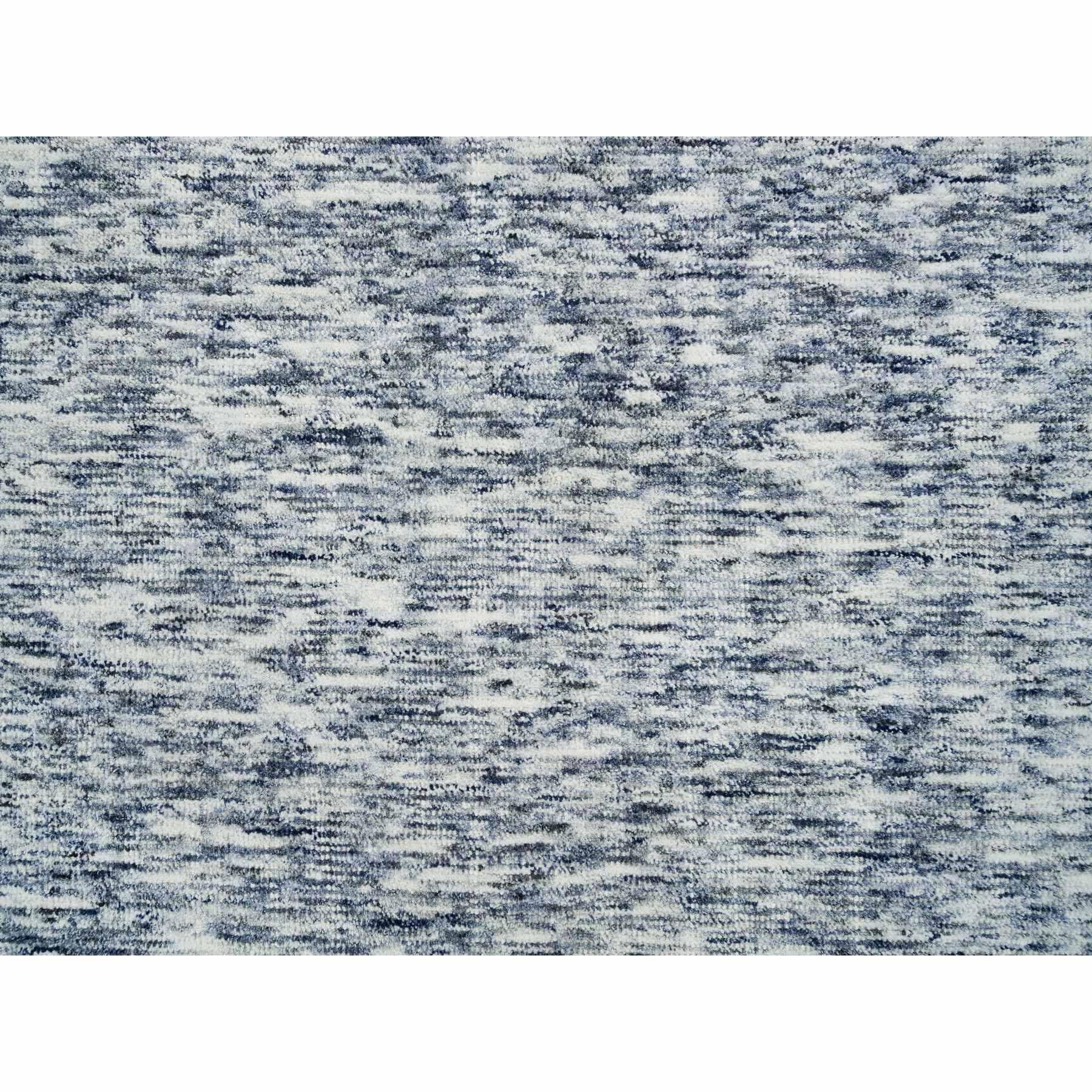 12'x12' Blauer und elfenbeinfarbener, handgewebter Teppich aus reiner Wolle Modern Striae Design Square Rug im Angebot 1