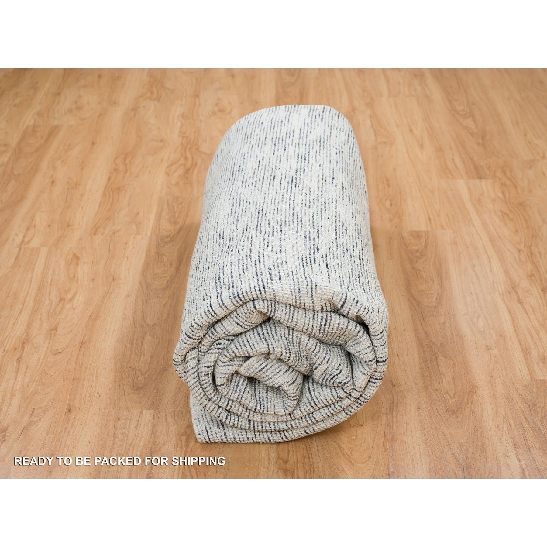 12'x12' Blauer und elfenbeinfarbener, handgewebter Teppich aus reiner Wolle Modern Striae Design Square Rug im Angebot 2