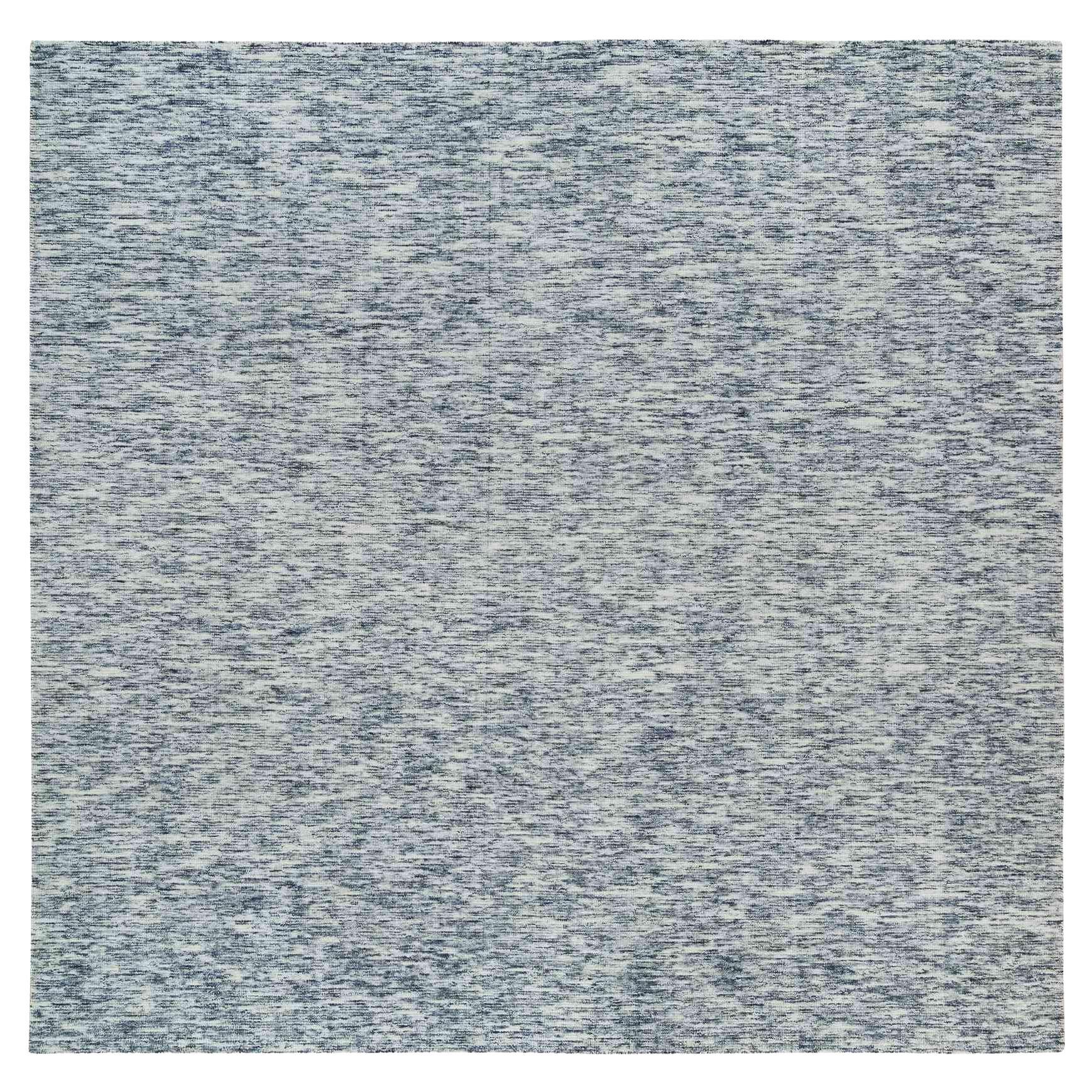 12
x12
 Blauer und elfenbeinfarbener, handgewebter Teppich aus reiner Wolle Modern Striae Design Square Rug
