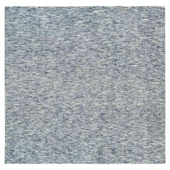 12
x12
 Blauer und elfenbeinfarbener, handgewebter Teppich aus reiner Wolle Modern Striae Design Square Rug