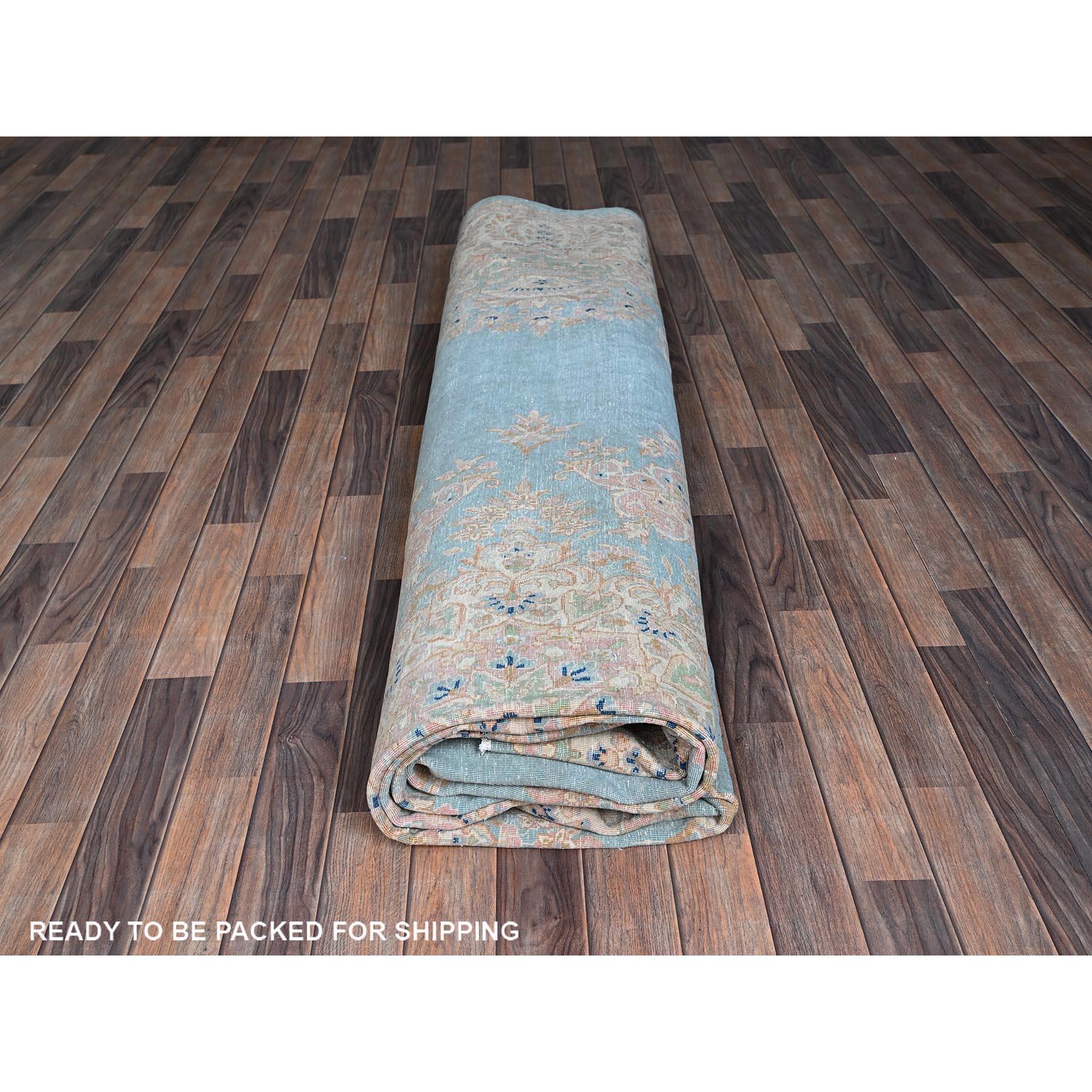 12'x12' Blauer antiker persischer Kerman Even Wear Handgeknüpfter quadratischer Teppich aus Wolle im Angebot 4