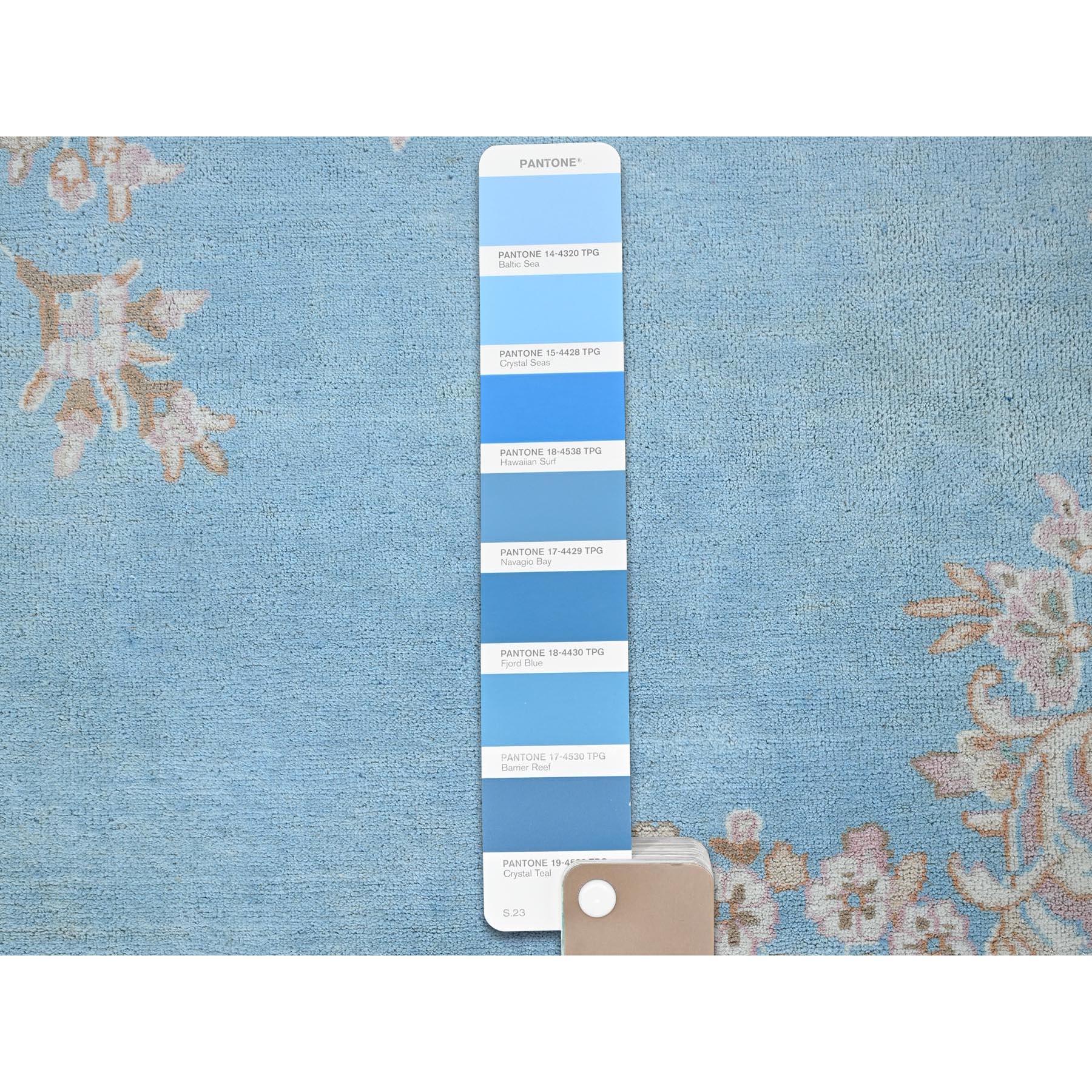 12'x12' Blauer antiker persischer Kerman Even Wear Handgeknüpfter quadratischer Teppich aus Wolle im Angebot 2