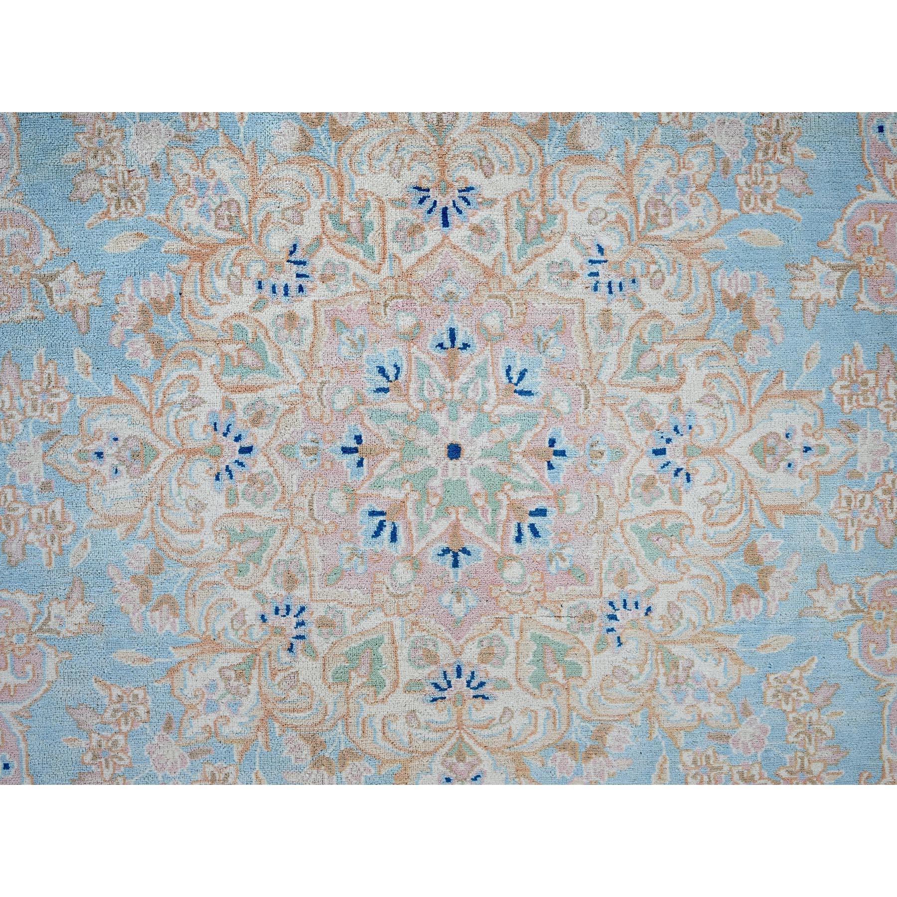 12'x12' Blauer antiker persischer Kerman Even Wear Handgeknüpfter quadratischer Teppich aus Wolle im Angebot 3