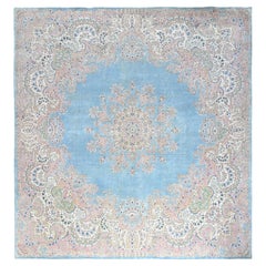 12'x12' Bleu Antique Persan Kerman Even Wear Hand Knotsted All Wool Square Rug