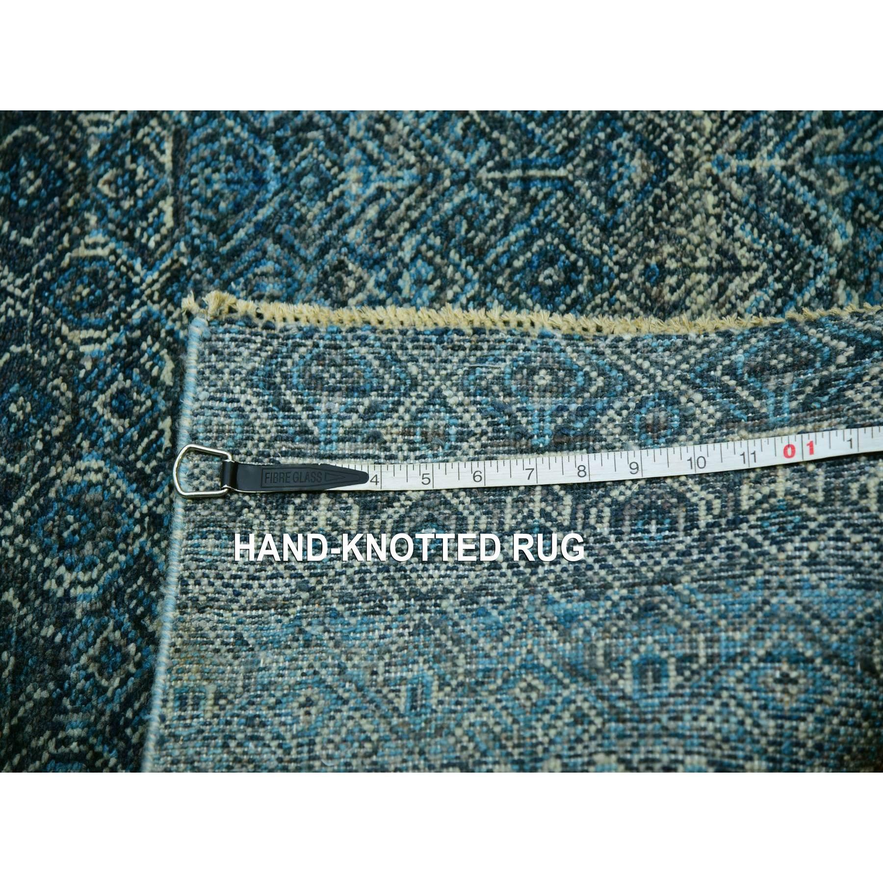 12'x12' Blue Hand Knotted Kohinoor Repetitive Diamond Wool XL Square Rug in vendita 3