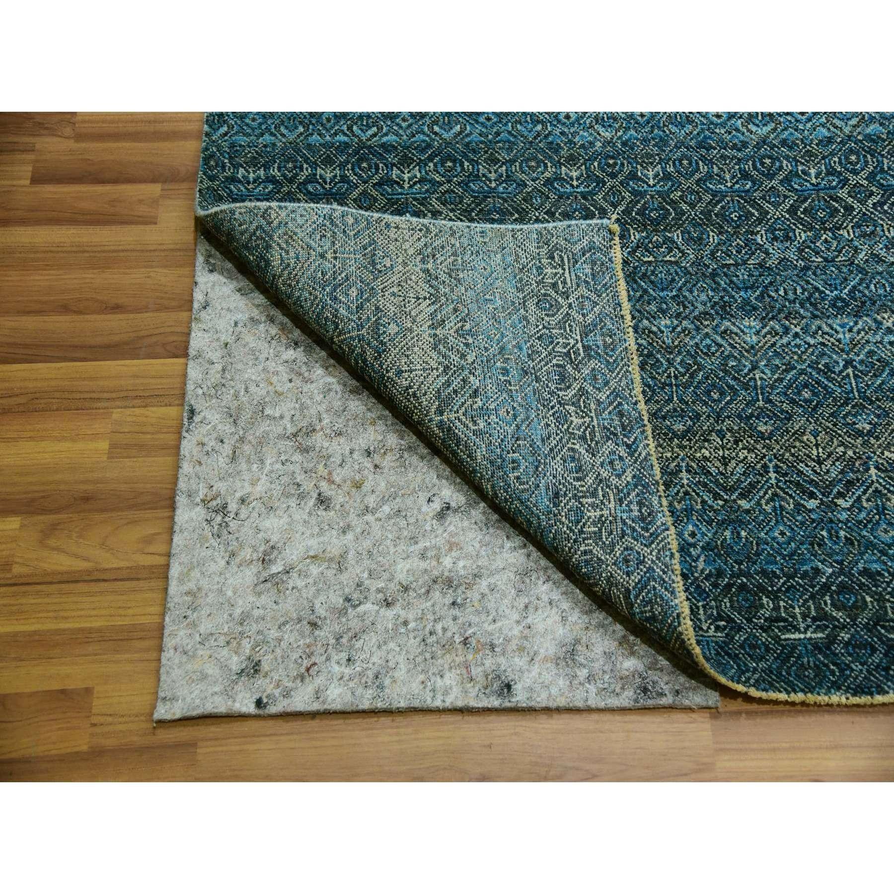 Indiano 12'x12' Blue Hand Knotted Kohinoor Repetitive Diamond Wool XL Square Rug in vendita