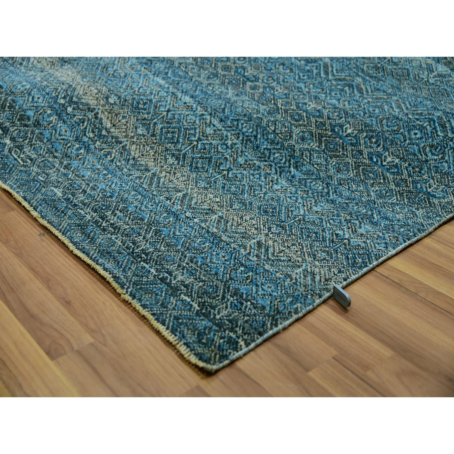 12'x12' Blue Hand Knotted Kohinoor Repetitive Diamond Wool XL Square Rug In condizioni Nuovo in vendita a Carlstadt, NJ