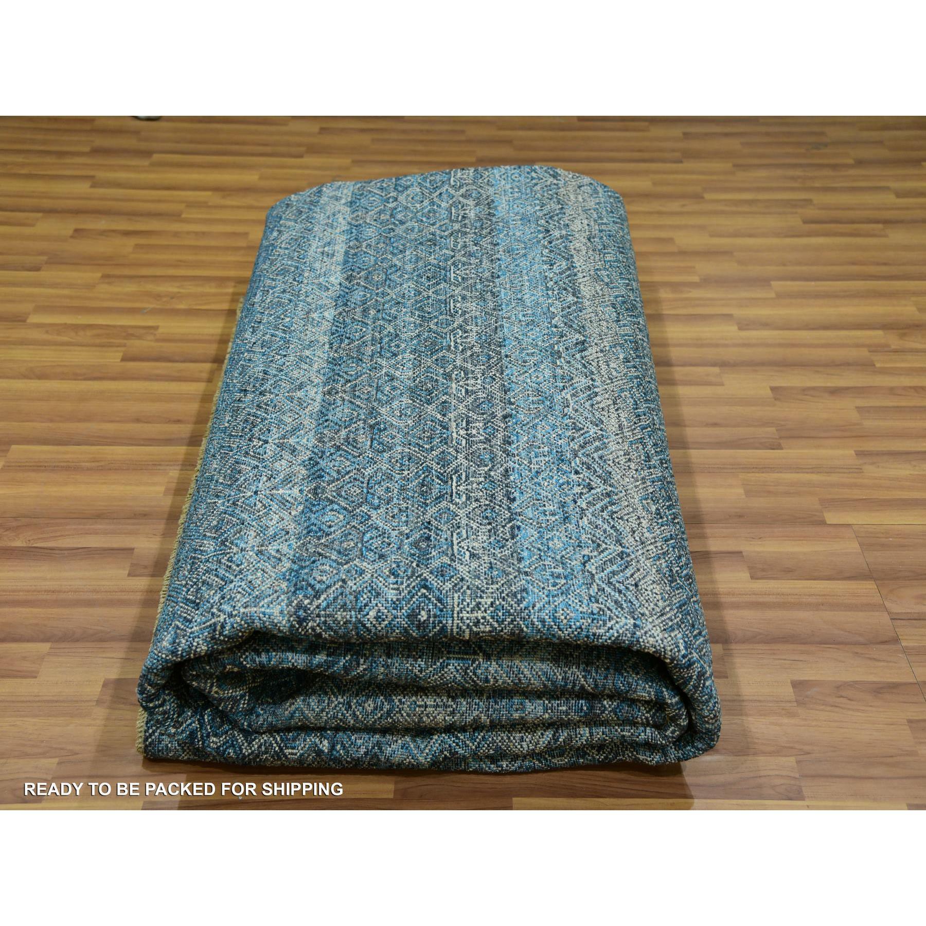 12'x12' Blue Hand Knotted Kohinoor Repetitive Diamond Wool XL Square Rug in vendita 1