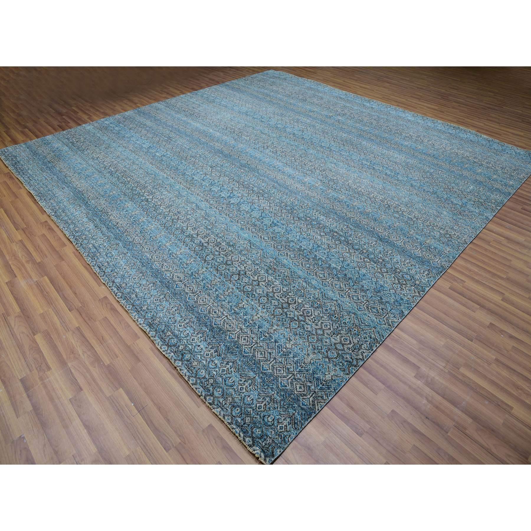 12'x12' Blauer handgeknüpfter Plüsch Wolle Kohinoor Herat Small Design Quadratischer Teppich (Moderne) im Angebot
