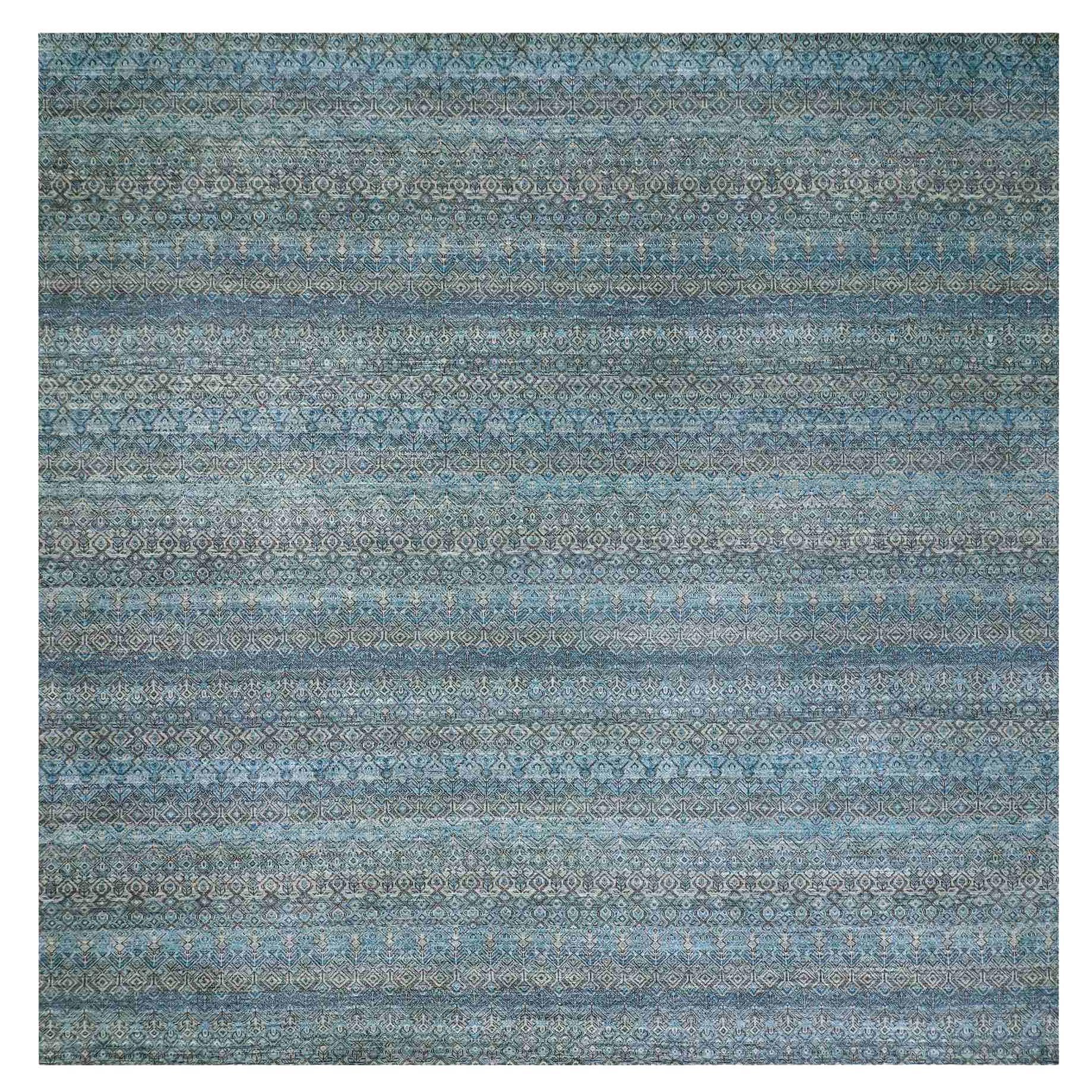 12'x12' Blue Hand Knotted Plush Wool Kohinoor Herat Small Design Square Rug