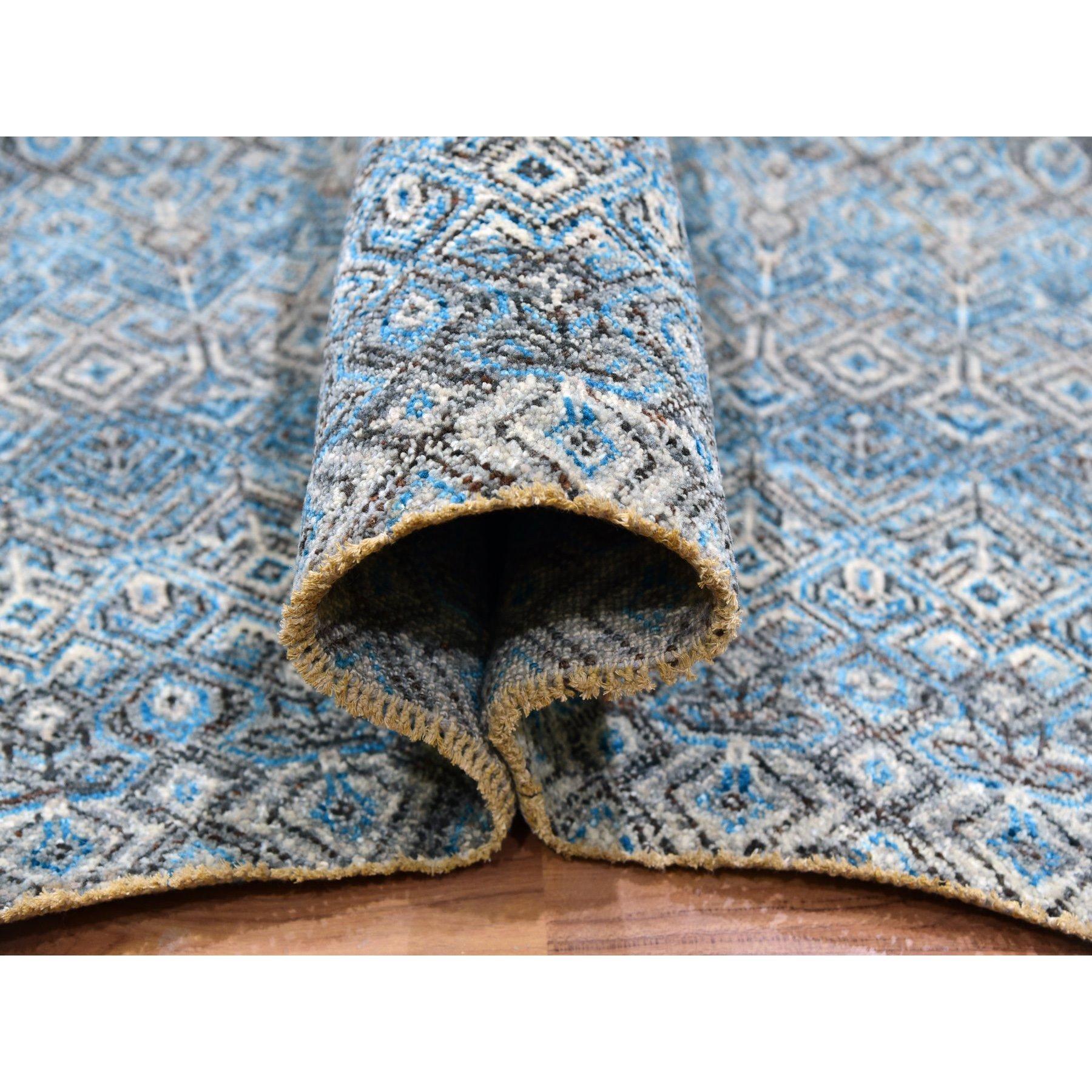 Hand-Knotted 12'x12' Blue Kohinoor Herat Geometric Design Hand Knotted Wool Square Rug For Sale