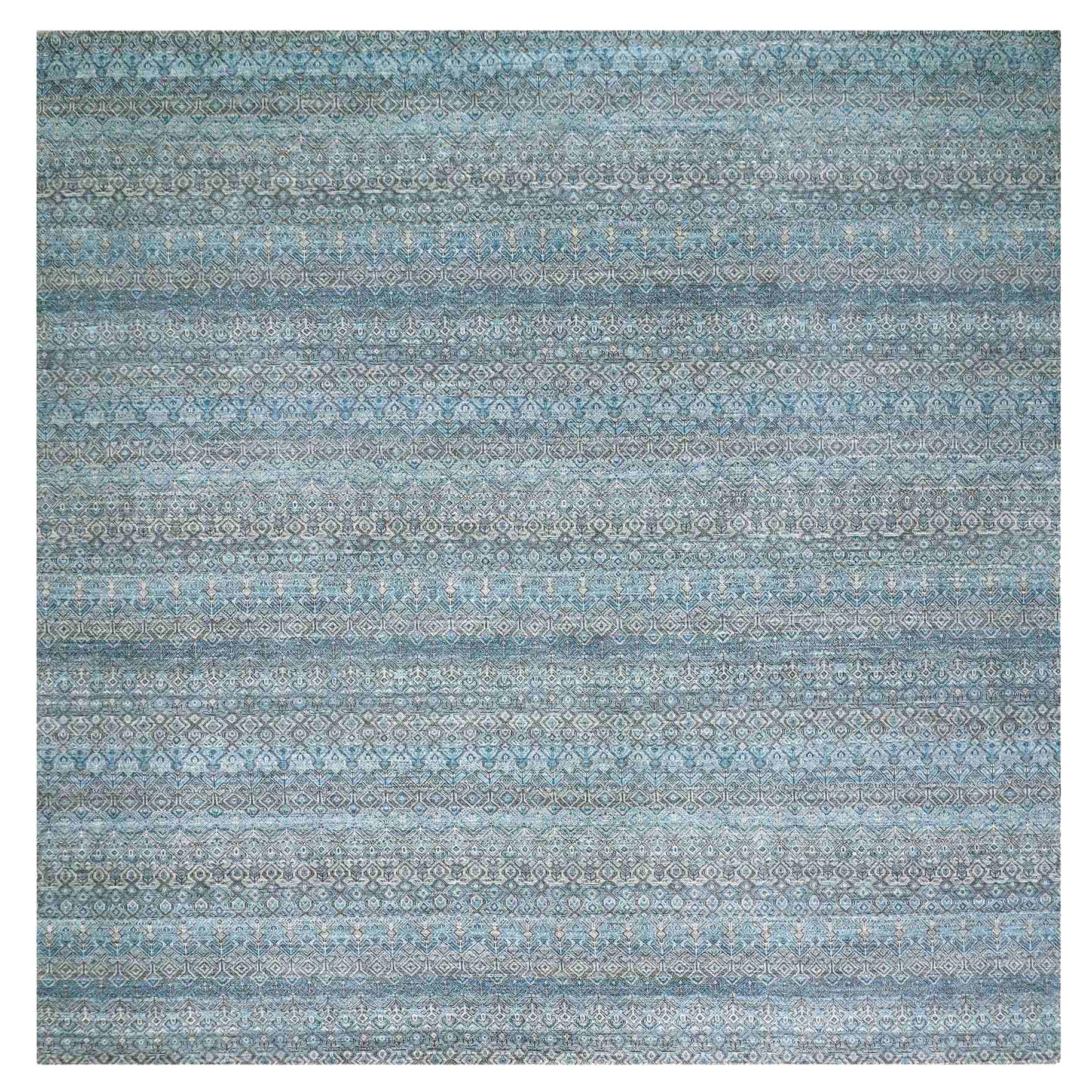 12'x12' Blue Kohinoor Herat Geometric Design Hand Knotted Wool Square Rug For Sale