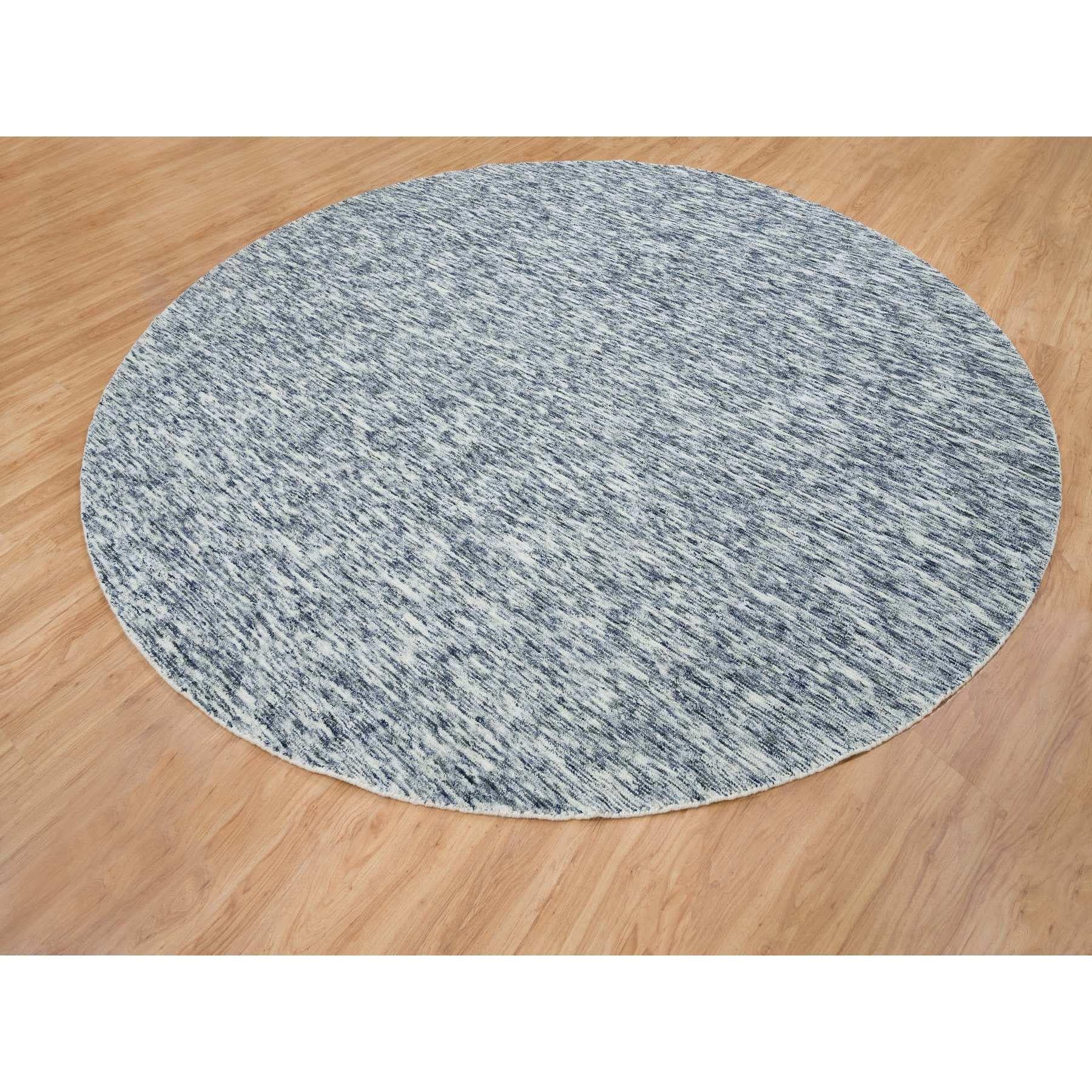 12'x12' Blau Modern Striae Design Runder Teppich aus reiner Wolle, handgewebt (Moderne) im Angebot