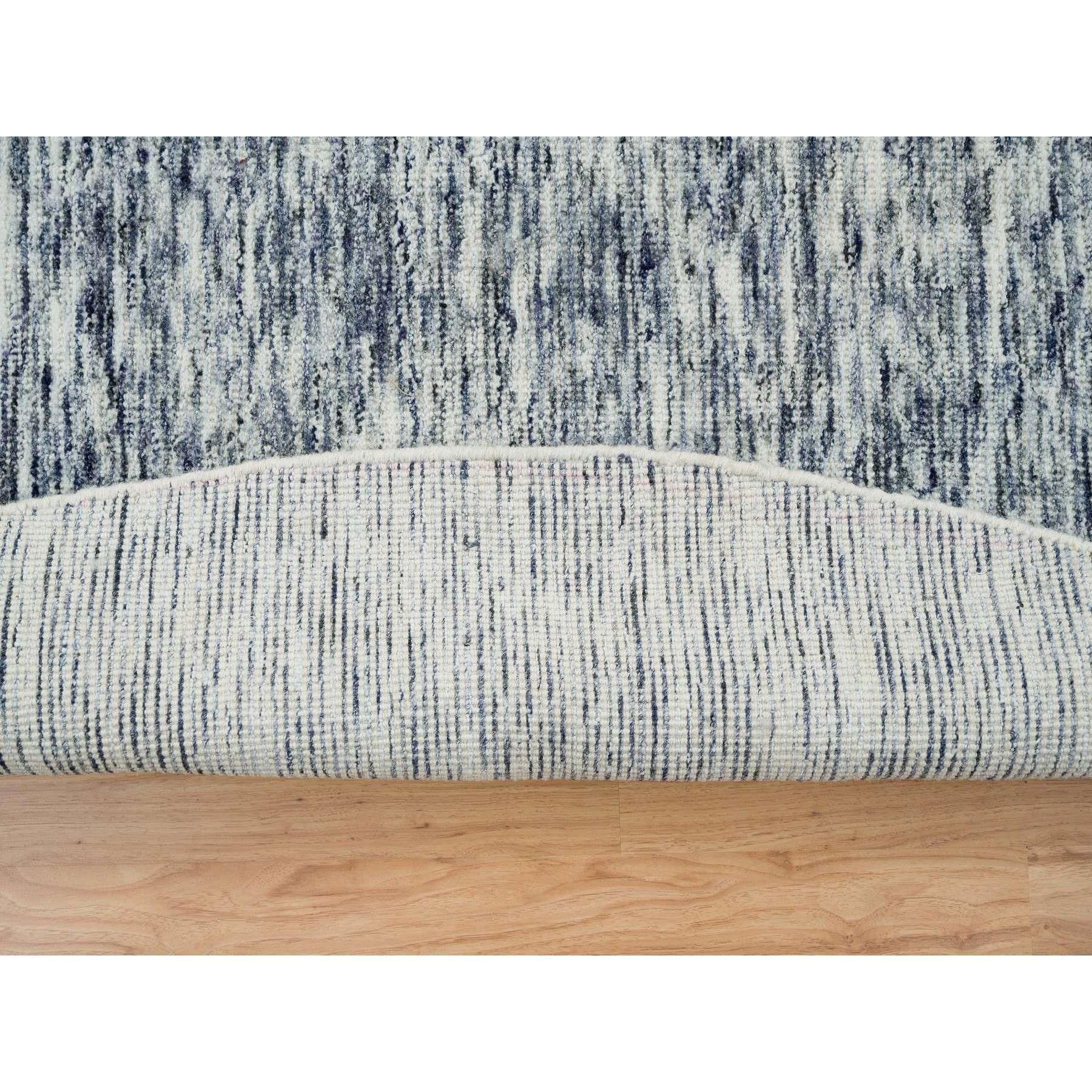 12'x12' Blau Modern Striae Design Runder Teppich aus reiner Wolle, handgewebt (Indisch) im Angebot