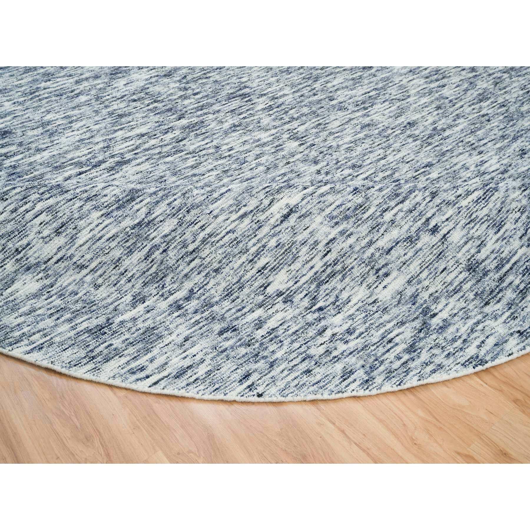 12'x12' Blau Modern Striae Design Runder Teppich aus reiner Wolle, handgewebt im Zustand „Neu“ im Angebot in Carlstadt, NJ