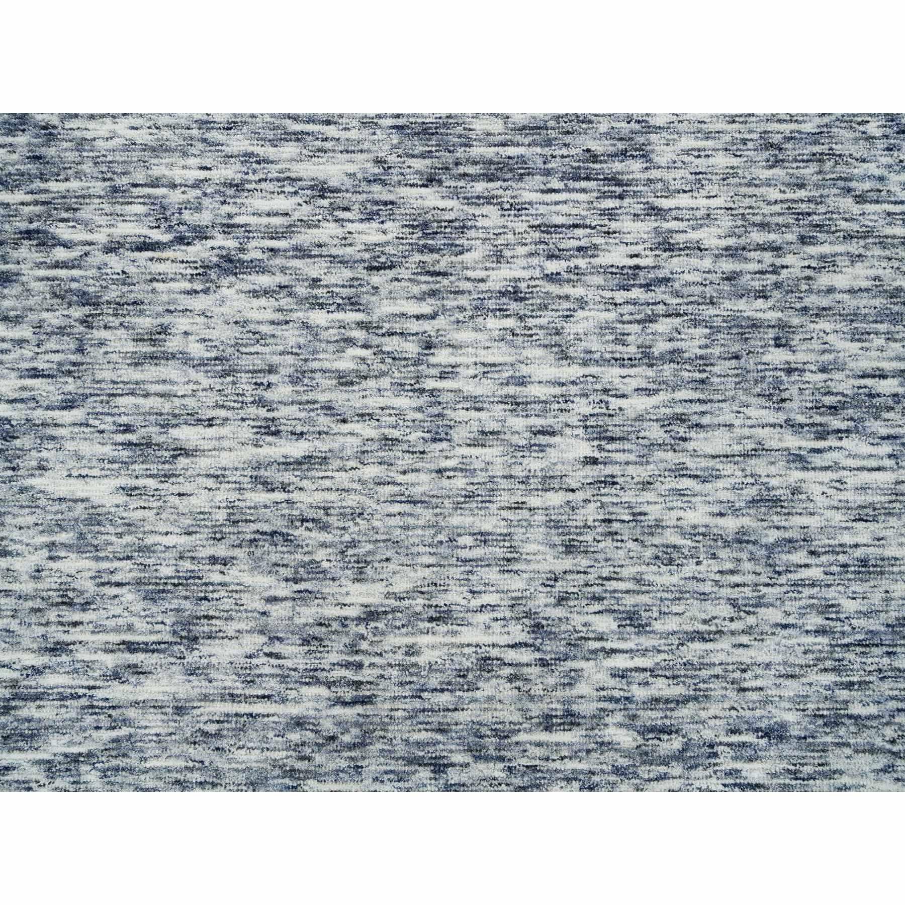 12'x12' Blau Modern Striae Design Runder Teppich aus reiner Wolle, handgewebt im Angebot 1