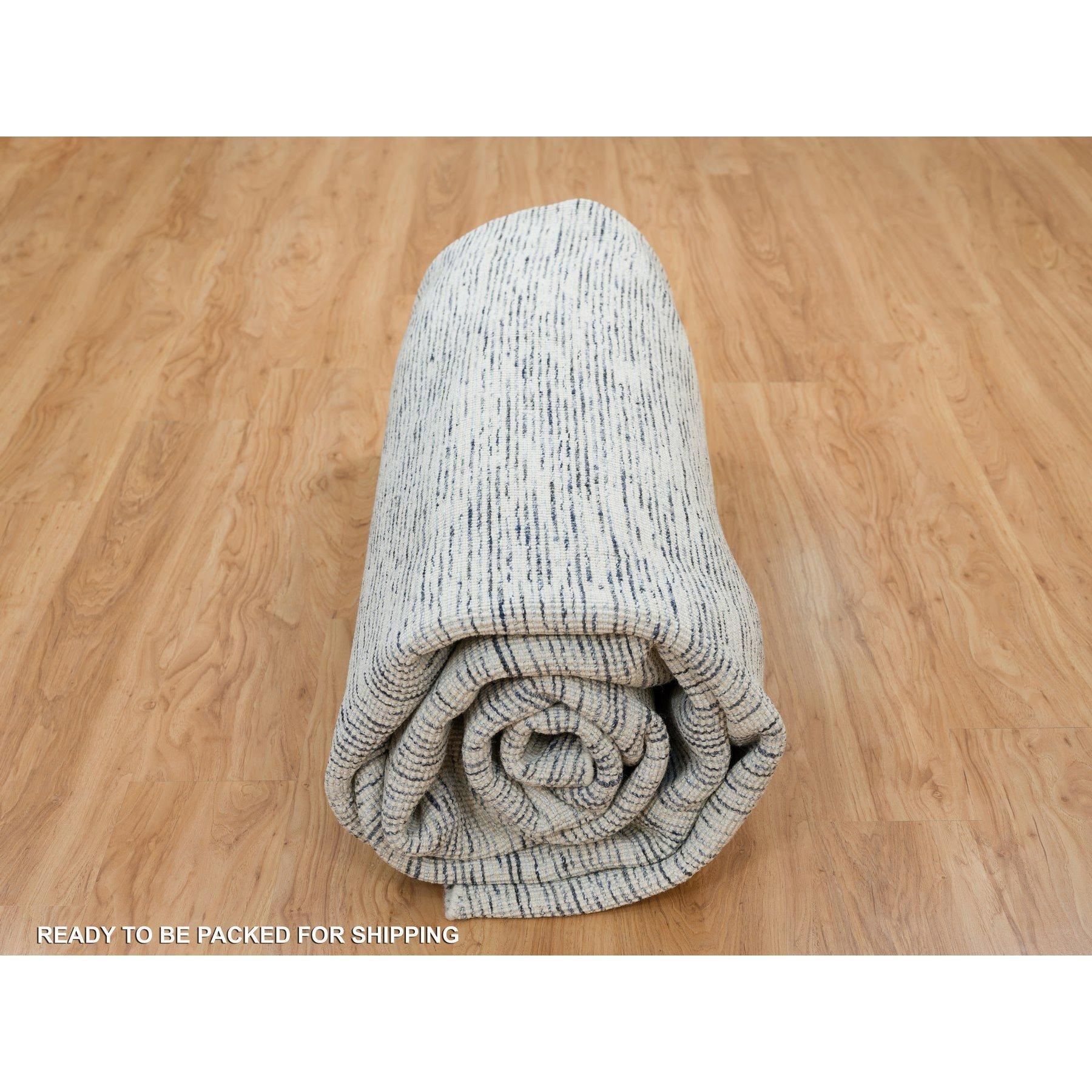 12'x12' Blau Modern Striae Design Runder Teppich aus reiner Wolle, handgewebt im Angebot 2