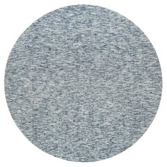 Tappeto rotondo 12'x12' blu con design a striature in pura lana lavorato a mano